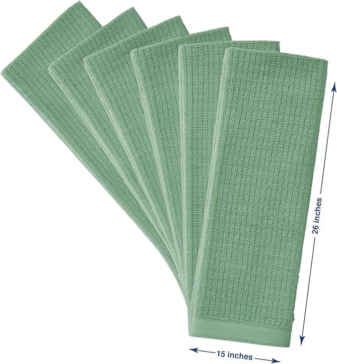 CRAFTSWORTH Kitchen Towels, 15 x 26 Inches, Pack of 6, 400 GSM, 100% Ring Spun Cotton, Striped Solid Sage Cotton Dish Towels Super Soft and Absorbent, Tea Towels and Bar Towels