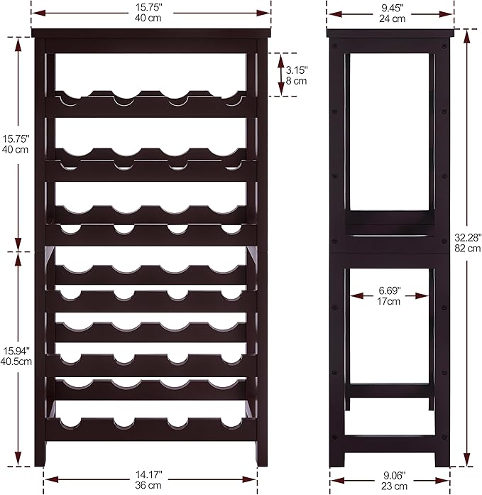 Bamboo Wine Rack, 24 Bottles Wine Display Storage Shelves with Table Top, 6 Tier Wobble-Free Floor Free Standing Table Wine Organizer, Brown