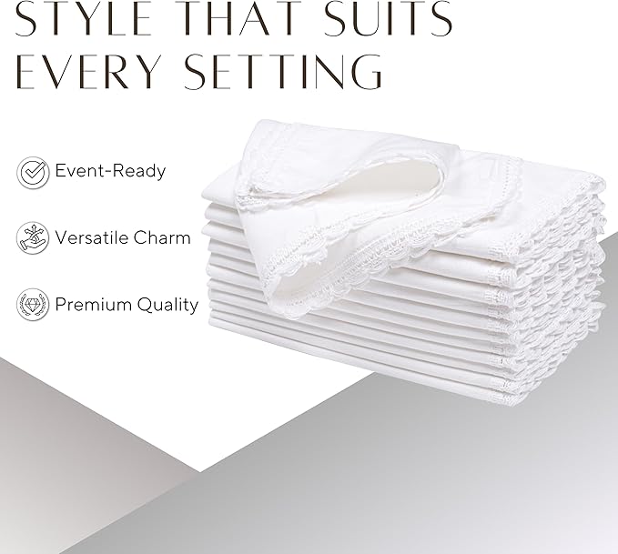 Ramanta Home White Coth Dinner Napkin Set of 12 Premium Cotton 20X20 Inch Oversized Linen Flax Lace Soft & Durable Washable Ideal for Everyday Use Parties Thanksgiving Christmas Halloween