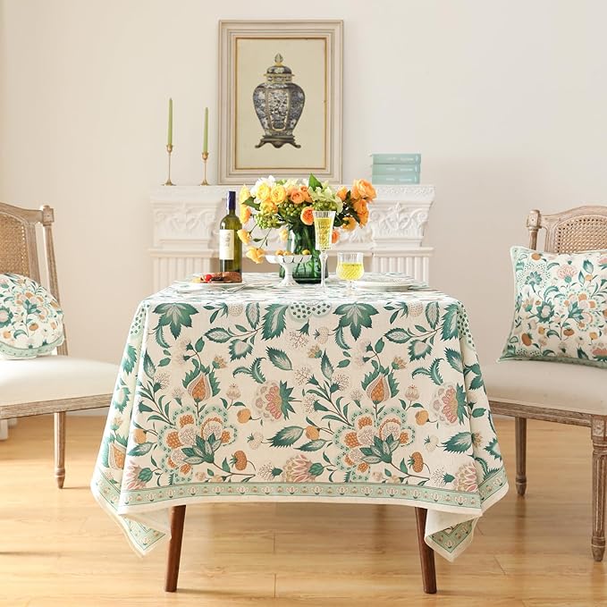 patdrea Designer French Table Cloth for Square Tables,Vintage Italian Floral Tablecloth,Country Summer Linen Tablecloth,Wrinkle Free Table Cover for Kitchen Dining,Christmas,67" x 67"