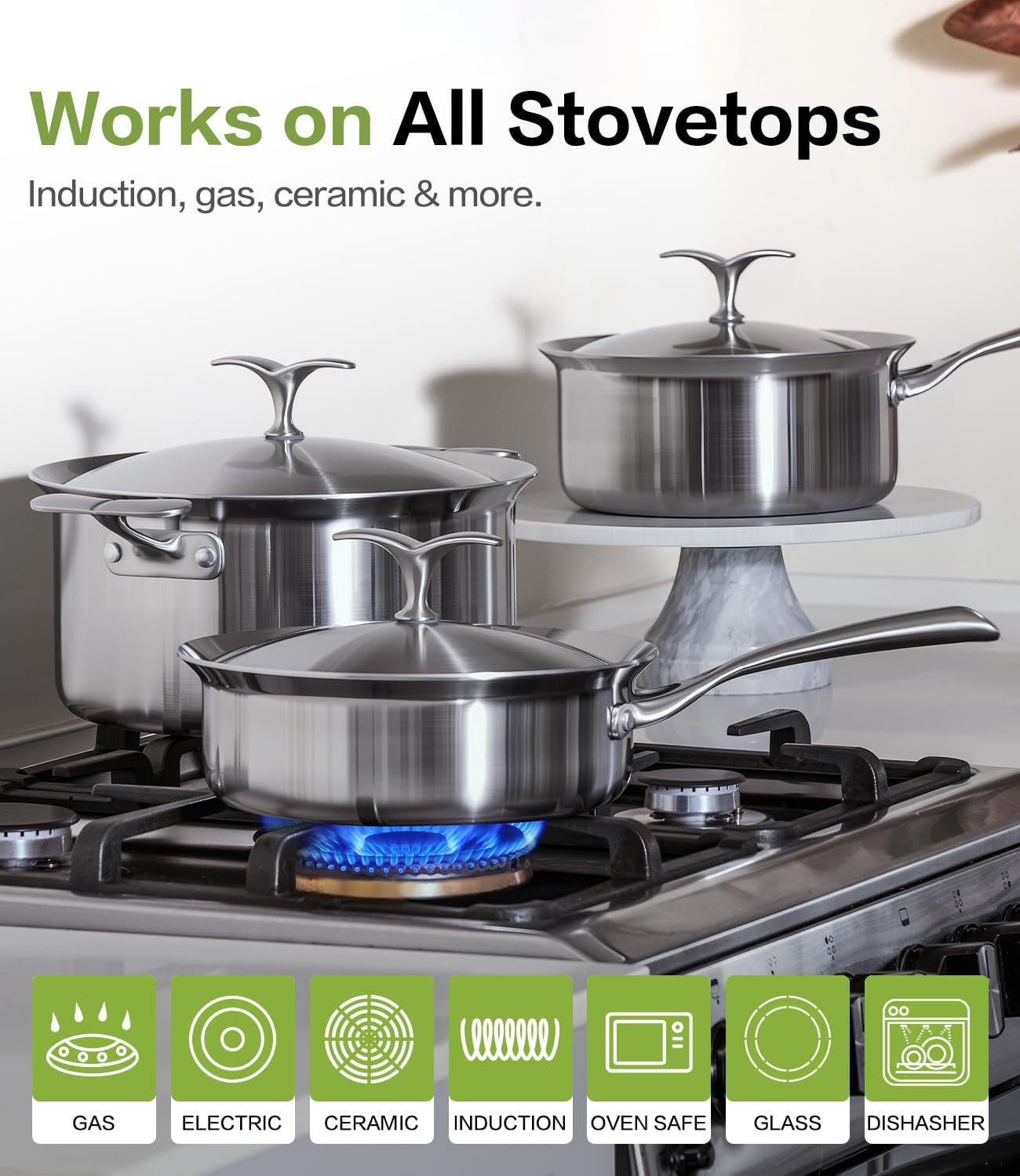 Saucepan with Lid 5-Ply Stainless Steel Sauce Pans, 3 Quart Small Pot for Sauce, Milk & Boiling, Induction Compatible, Oven Dishwasher Safe, Works on All Stovetops Non Toxic, PTFE & PFOA Free