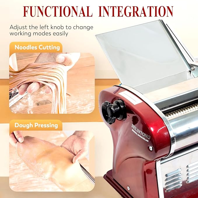 Electric Pasta Noodle Maker Machine, Built-in 2.5 mm Blade, Dough Width 14 cm, 0.3-4 mm Adjustable Thickness, Output 5Kg/H for Home & Commercial Use