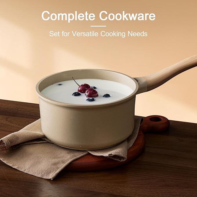 21Pcs Pots and Pans Set with Aluminum Lid, Nonstick Ti-Ceramic Cookware Sets, Induction Cookware Non Stick Cooking Set w/Frying Pans & Saucepans(PFOS, PFOA Free)-Taupe