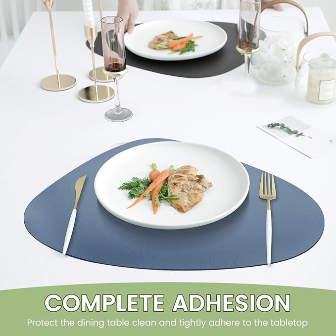 Leather Placemats Set of 6, Reversible Table Mats, Washable Dual Sided Waterproof Oilproof Wipeable Heat Resistant Leather Placemats for Kitchens Dining Table, 16.5 x 13.8