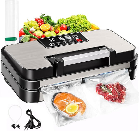 95Kpa Powerful Vacuum Sealer Machine, 11-in-1 Automatic Food Sealer with Double Seal, Built-in Cutter & Bag Storage, for Dry Moist Food Preservation, Extend Freshness 8X Longer