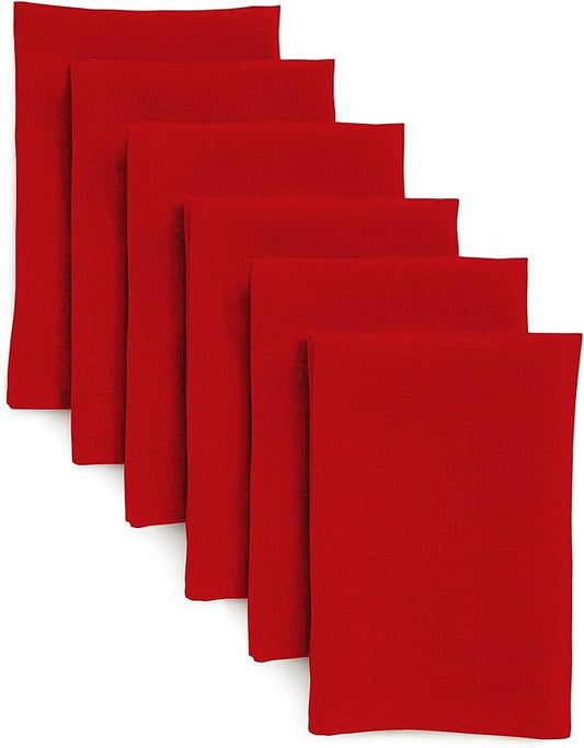 Solino Home Red Linen Napkins Set of 6-100% Pure Linen Cloth Washable Dinner Napkins 20 x 20 Inch for Christmas, Holiday, Winter - Fete