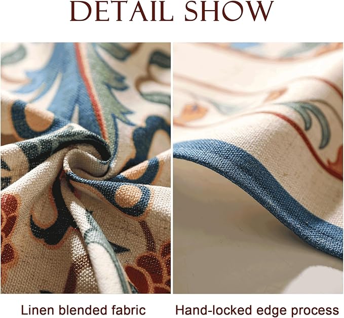 patdrea Designer Floral Linen Table Cloth Durable Breathable Tabletop Cover Dacorative Kitchen Dining Tablecloth for Round Tables for Kitchen Dining Parties,Holiday Christmas,Diameter 67"