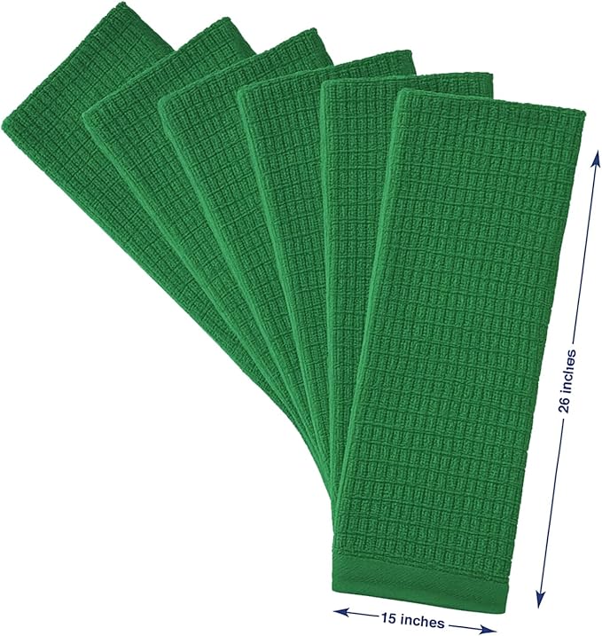 CRAFTSWORTH Kitchen Towels, 15 x 26 Inches, Pack of 6, 400 GSM, 100% Ring Spun Cotton, Striped Solid Green Cotton Dish Towels Super Soft and Absorbent, Tea Towels and Bar Towels