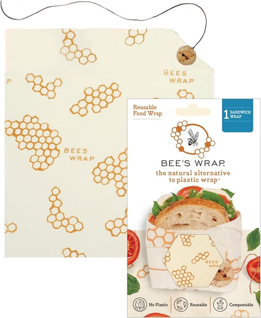 Bee's Wrap Beeswax Wraps for Food - Honeycomb Sandwich Wrap - Made in USA Reusable Bread Bags - Organic & Eco-Friendly Alternative to Aluminum Foil, Sandwich Bags & Plastic Wrap