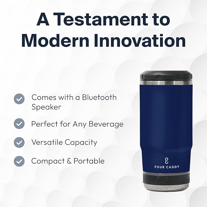 Chill & Brew, Insulated Can & Bottle Holder, Bluetooth Cup with Speaker, Fits 12 oz Cans, Skinny Cans, Most Bottles & Cold Drinks, Navy Blue