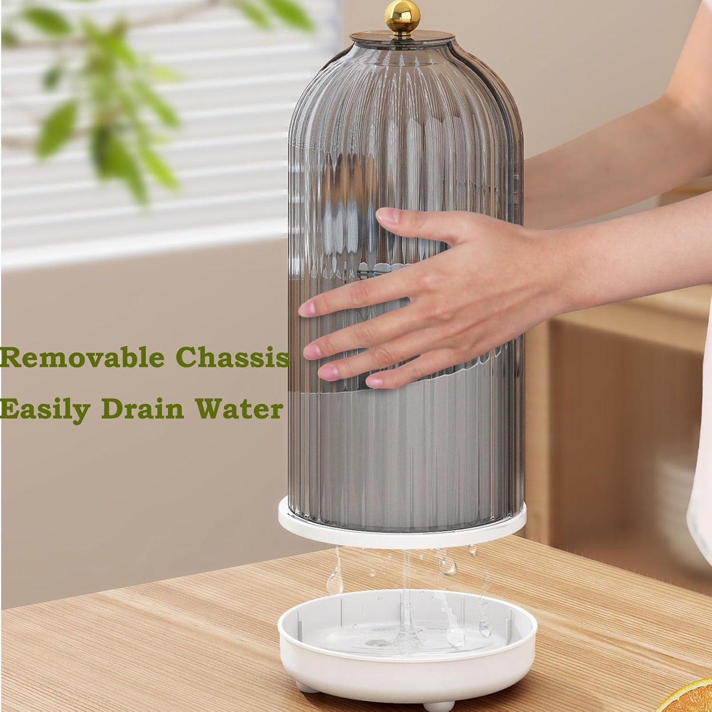 JEESA Utensil Holder with Lid, 360° Rotating Flatware Organizer for Cutlery Spoon Fork(H Less 8"), Silverware Caddy Organizer Drainage Dustproof Flatware Holder Kitchen Countertop Storage, Gray