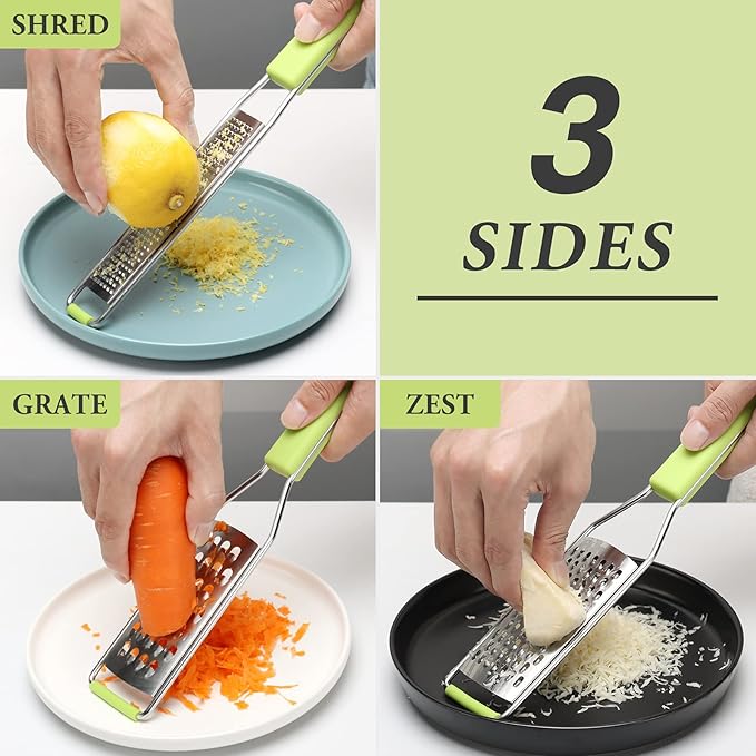 Cambom Lemon Zester Grater Three-piece Suit - Heavy Duty Kitchen Tool for Parmesan Cheese, Ginger, Garlic, Nutmeg, Chocolate, Vegetables，Fruits，Stainless Steel Grater Dishwasher Safe Green