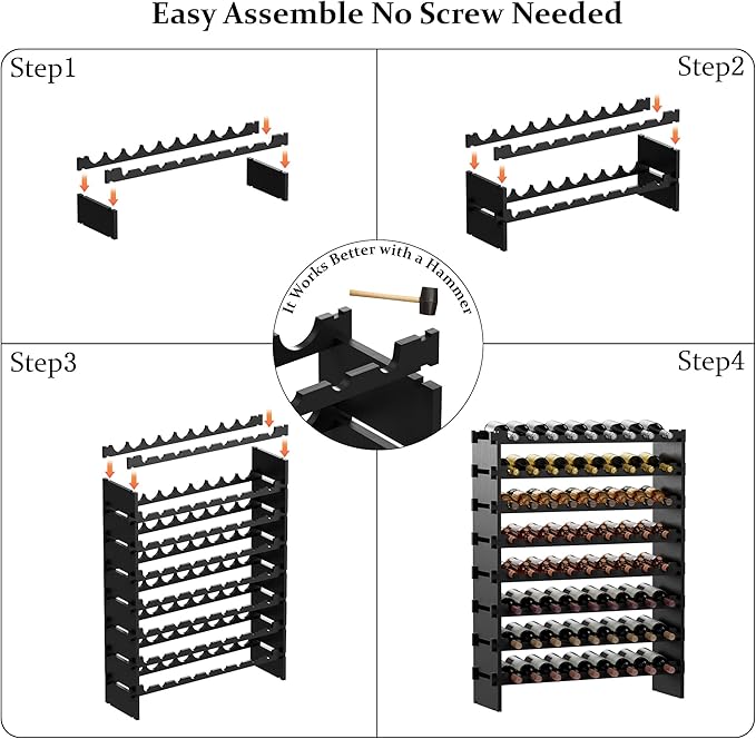 Bambloom Wine Rack Freestanding Floor, Wooden Stackable Bottle Storage Rack for Kitchen,Cellar. 72 Bottles Wine Holder Display Shelves for Champagne(Black)