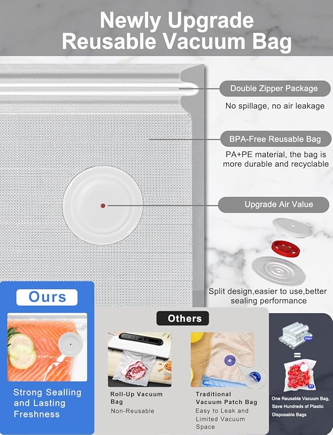 WanshengLe Vacuum Sealer for Food (Compact Vacuum Sealer Machine + Glass Vacuum Container + 5 Reusable Vacuum Bags) Powerful Handheld Vacuum Sealer Machine, Portable Food Sealer, Food Storage