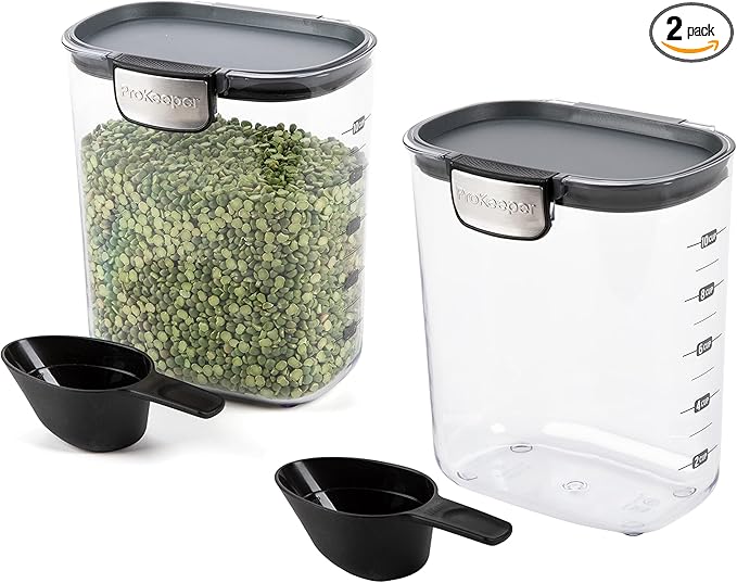 Progressive International ProKeeper+ Clear Plastic Airtight Food Baker's Kitchen Storage Organization Container Canister Set with Magnetic Accessories, 2- Piece Set (PKS-2 - Grain 2.5-Quart)