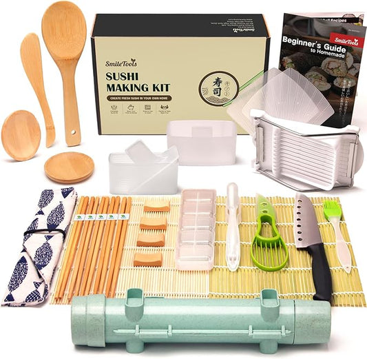 Sushi Making Kit & Musubi Maker Kit - for Beginners & Pros with Sushi Roller Bazooka, 2 Bamboo Mats, 2 Musubi Press Molds and Spam Slicer