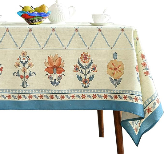 French Tablecloth for Square Tables,Linen Table Cloth with Colorful Flowers and Leaves Pattern,Heavy Durable Soft Table Cover for Dining Thanksgiving Kitchen Party Christmas,67"*67"