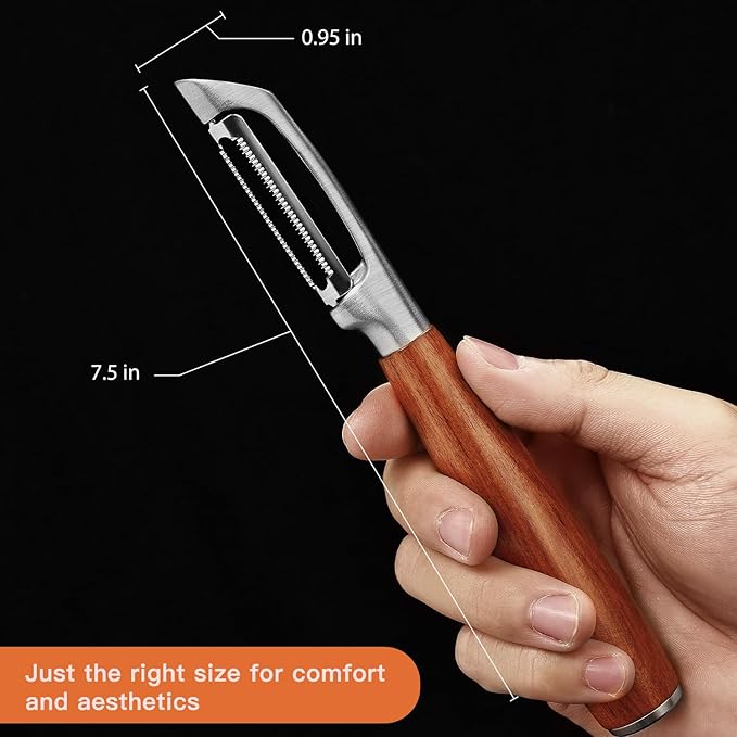 KULUNER，Premium High-End Rosewood Handle and 304 Stainless Steel Serrated Blade - An Ultra-Sharp Rotating Peeler for Potatoes, Fruits, and Vegetables, Ergonomically Designed for Easy Peeling.