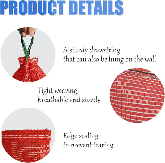50 Pack Mesh Onion Bags, 11"×18" Reusable Vegetable Produce Bags 10LB with Drawstring for Onions Vegetables Crawfish Citrus Firewood