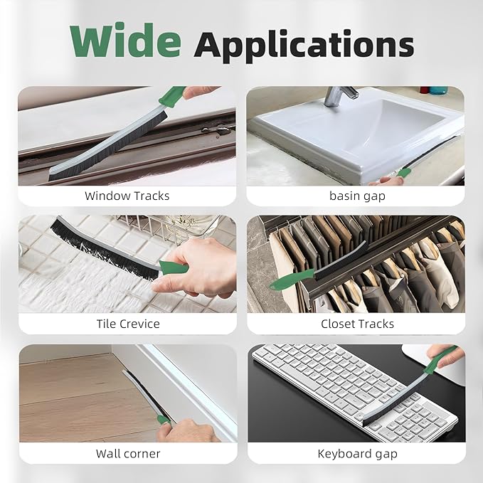 Hard Bristle Crevice Cleaning Brush - Cleaning Supplies - Grout Cleaning Brushes for Household Use - Crevice Cleaning Tool for Bathroom, Home and Kitchen (3, Green)