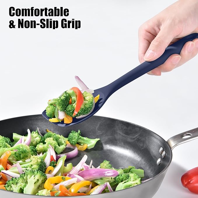 Doosu Silicone Spoon Spatula, 600ºF Heat-Resistant Food Grade Rubber Spoonula with Seamless Design, Non-Stick Flexible Scraper Kitchen Cooking Spoon Baking Tool for Mixing, Scraping (Navy Blue)