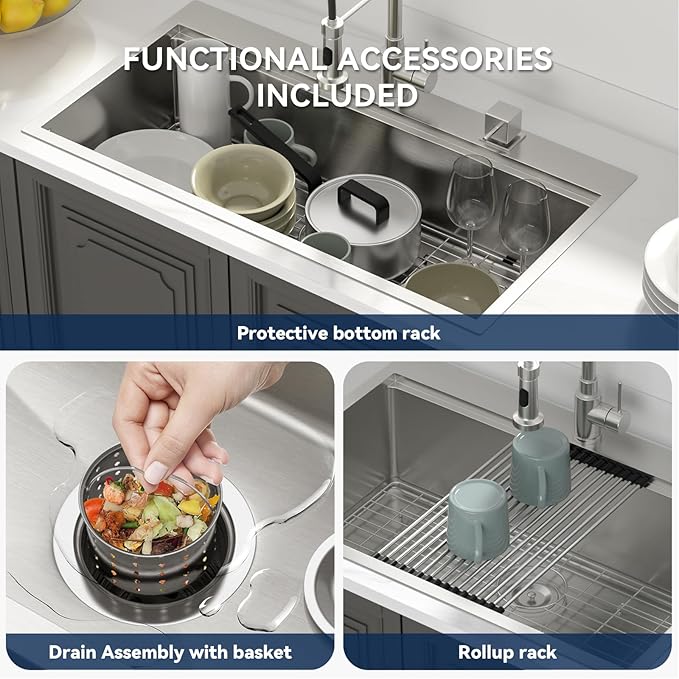 Lordear 36 Drop In Kitchen Sinks Worktation 16 Gauge Stainless Steel Single Bowl Ledge Worktation 36x19 Inch Topmount Overcounter Handmade Kitchen Sink Basin With Cutting Board