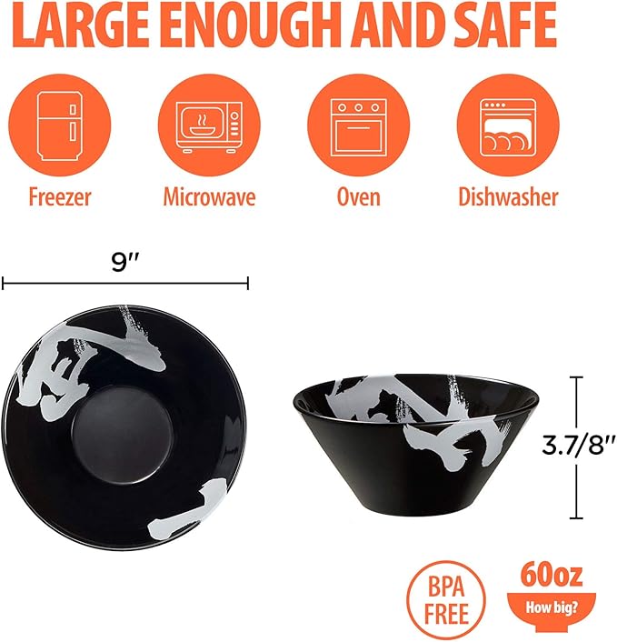 Japanese Ceramic Ramen Bowl Set, 60oz Large Ramen Bowls with Chopsticks, Spoons and Chopstick Rests – Bowl for Ramen, Pho, Salad, Poke, Soup, Udon – Minimalist Design, Premium Quality, Black