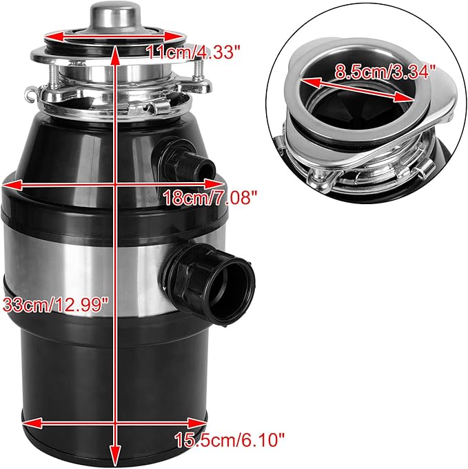 Topteng Garbage Disposal 3/4 HP 2800 RPM Under Sink Kitchen Food Waste Disposer w/Plug