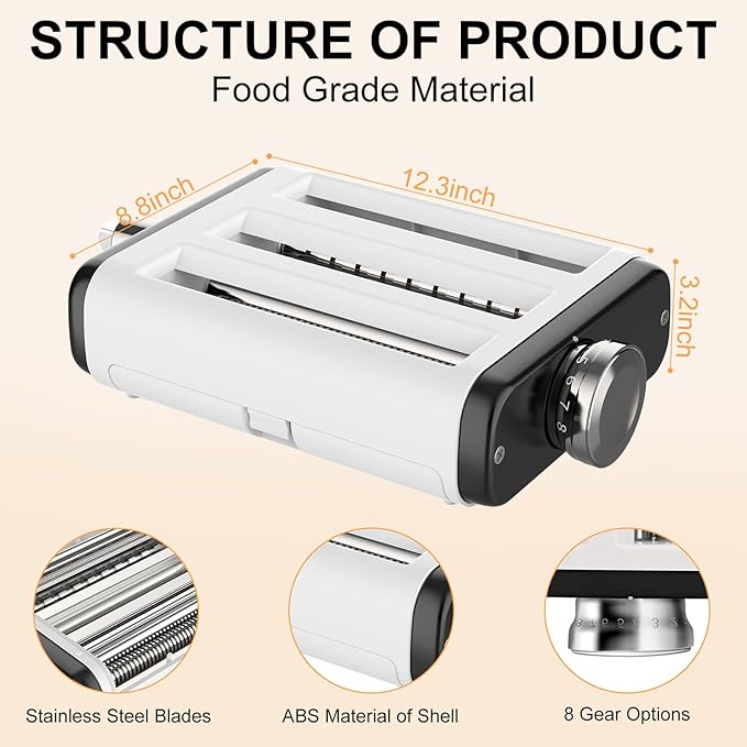 Pasta Maker Attachment for All Kitchenaid Mixers, Noodle Maker Kitchen Aid Mixer Accessories 3 In 1 Including Dough Roller Spaghetti Fettuccine Cutter - Homemade Fresh Pasta Easily!