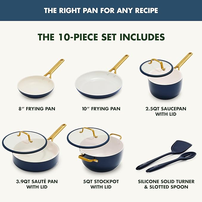 GreenPan Nonstick Reserve Pro 10 Piece Cookware Set, NSF Certified Ceramic, Hard Anodized PFAS-Free Pots & Pans Set with Lids, Stainless Steel Handles, Oven & Dishwasher Safe, Twilight Blue