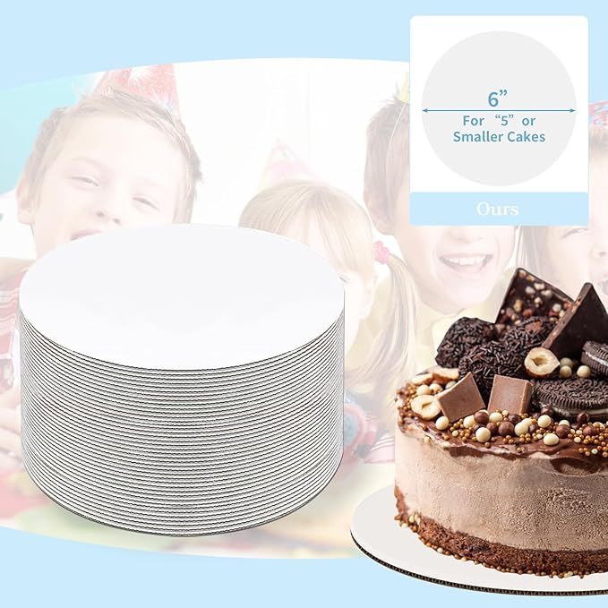 JCD 70 Packs White Cake Boards 6 inch Round,Food-graded Corrugated Cardboard Cake Rounds,Waterproof and Oil-proof Cake Plate for Cake DIY,Dessert and Crafts Display (White, 6inch/70Pcs)