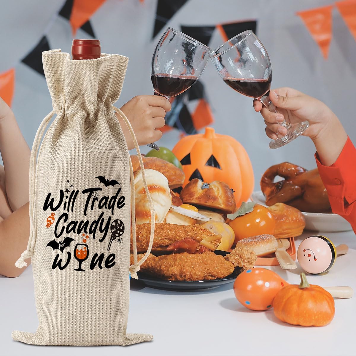 Funny Halloween Bat Decor Wine Bag Candy Decor Gifts Halloween Party Supplies Stuff Home Decorations Wine Accessories Gifts for Wine Lovers Women Men Friend