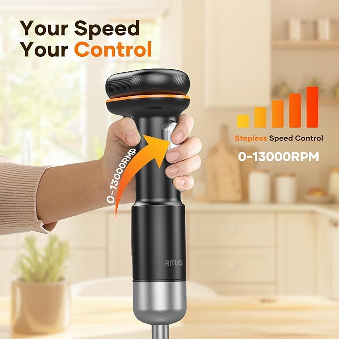 Cordless Stick Immersion Blender 5-in-1, Ritus 13000RPM Soup Blender Rechargeable Handheld Mixer For Baby Food & Smoothies, Variable Speed, Dishwasher-Safe, Mixing Beaker, Chopper, Whisk Milk Frother