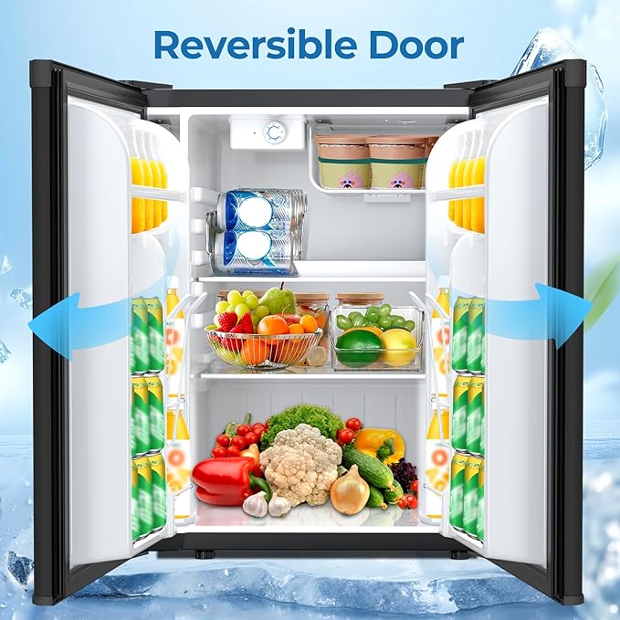 2.56 Cu.ft Compact Refrigerator with Reversible Single Door, BLACK