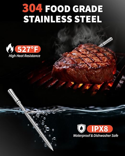 Wireless Bluetooth Smart Meat Thermometer - WiFi Unlimited Range, 1 Ultra-Thin Probe, 6 Sensors with NIST Certified Accuracy, for BBQ, Grill, Oven, Smoker, Rotisserie - iOS & Android App