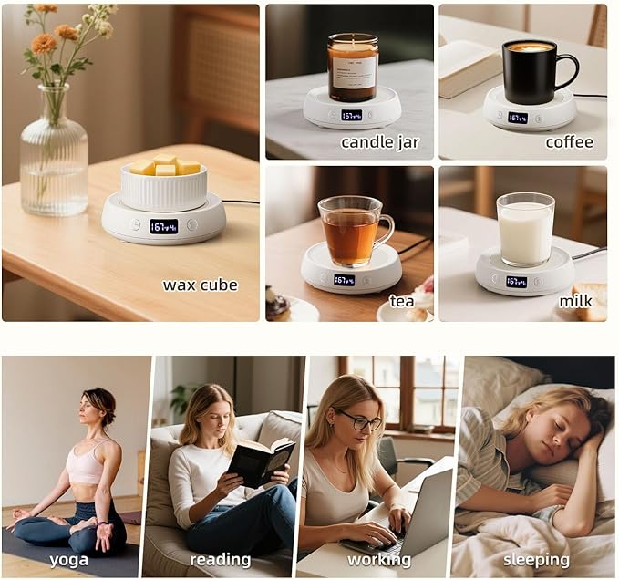 Coffee Mug Warmer for Desk with Auto Shut Off, Electric Cup Candle Wax Melter Warmer with 1-9H Timer, Smart Mug Warmer Tea Coffee Beverage Heated Mug Plate for Home Office, Ideal Coffee Lover Gift