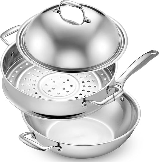 LEGEND COOKWARE Stainless Steel Cookware Set (3-Piece Wok Set)