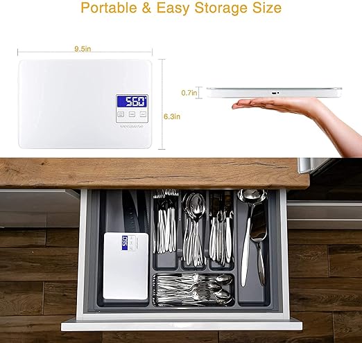 MegaWise Precision Food Scale, 33lb Waterproof Rechargeable Digital Kitchen Scale, 1g/0.04oz Precise Graduation, Weight Grams and Ounces for Cooking Baking, 5 Units Conversion, Tare Function