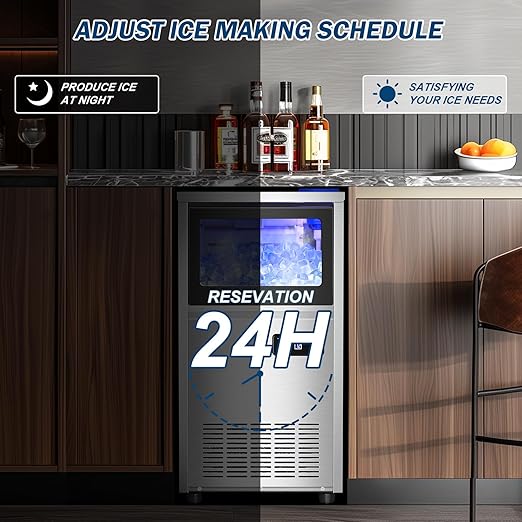 140Lbs/24H Ice Maker Machine with 30Lbs Ice Capacity for Commercial &Home use, 50Pcs Clear Ice Cubes per Round in 11-20Mins, Stainless Steel Under Counter Freestanding Ice Machine Maker