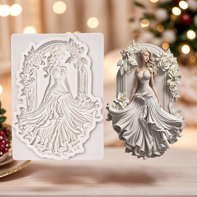 (Four-piece set) Flower picture frame girl, elegant female relief, DIY silicone mold, cake chocolate mold wedding cake decoration tool soft cake