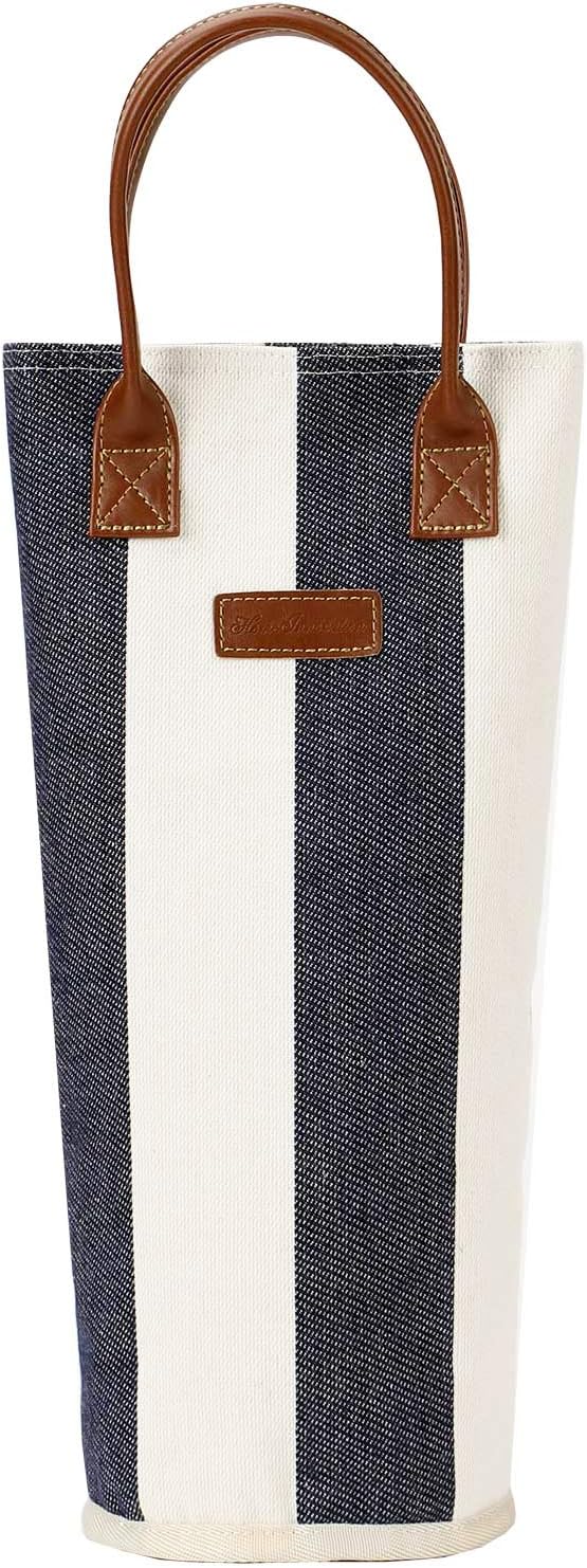 ZORMY Single Bottle Insulated Wine Tote, 1 Bottle Wine Carrier Bag Padded Wine Cooler Perfect Wine Lover's or Wedding Gift-Wide Srtipe