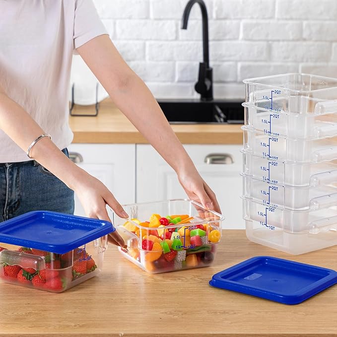 Lallisa 8 Pcs 2 Quart Food Storage Containers with Lids Clear Square Polycarbonate Marinating Container Dough Bucket with Lid(Blue)