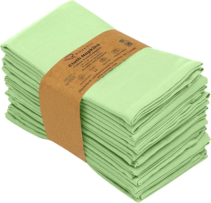 Ruvanti Cloth Napkins Set of 12, 18x18 Inches Napkins Cloth Washable, Soft, Durable, Absorbent, Cotton Blend. Table Dinner Napkins Cloth for Hotel, Lunch, Restaurant, Wedding Parties - Light Green