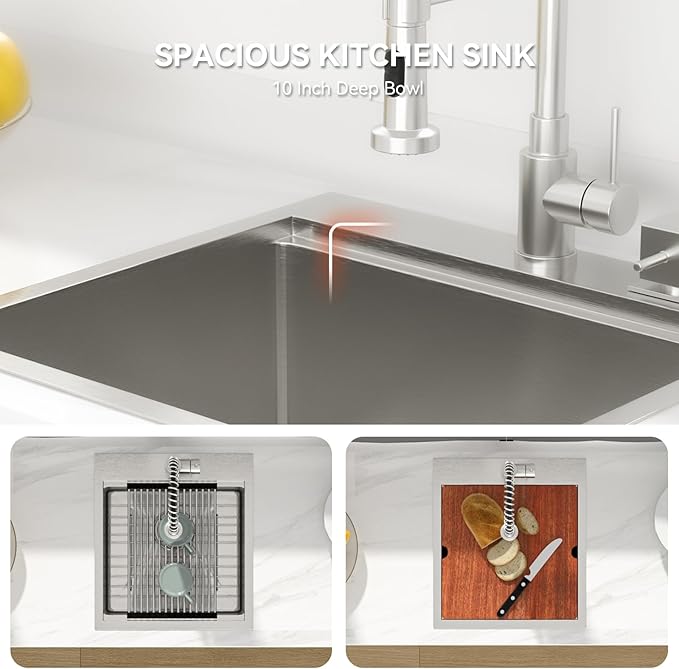 Lordear 18 Bar Sink Drop In 18x20 Inch Topmout Bar Sinks Stainless Steel 16 Gauge Single Bowl Ledge Workstation RV Kitchen Camper Wet Bar Sink With Cutting Board