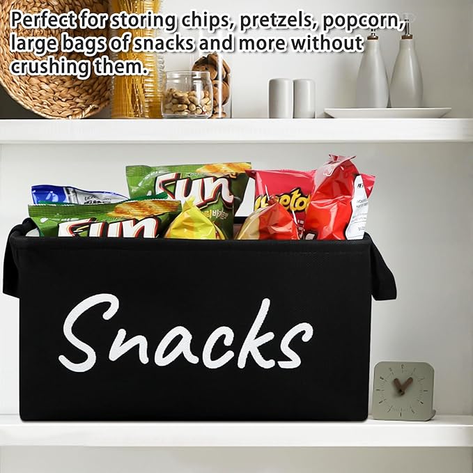 Snack Bin for Pantry - Snack Basket Organizer for Countertop - Imitation Linen Snack Storage Containers for Storing Chips, Pretzels, Cookies, Popcorn and more - Kitchen Organization
