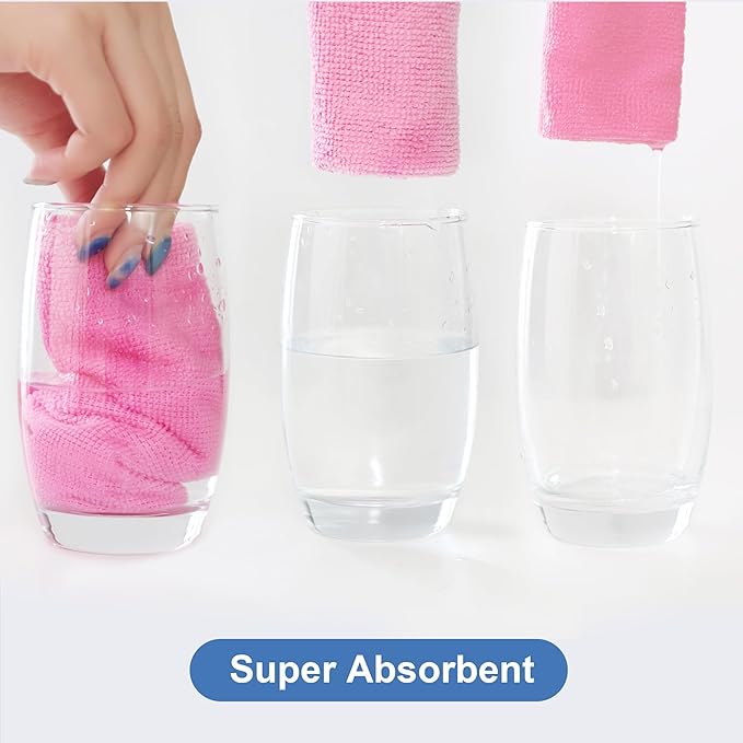 LIVOS 50 Pack Microfiber Cleaning Cloth in Box, Reusable Cleaning Rags, 11.5"x11.5", Edgeless Microfiber Wipes, Lint Free, Absorbent Shop Towels for Kitchen, Car, Glass (Pink)