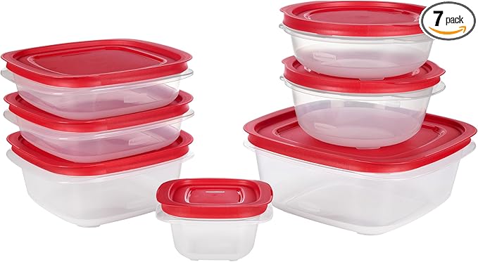 Rubbermaid EasyStore Square and Round Containers, 14-Piece Set, Food Storage Containers, Food Storage Containers with Lids