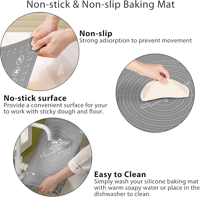 Silicone Baking Mat 32x24 inch, Extra Thick Non-stick Pastry Mat with Measurements and Edge Heightening, Food Grade Silicone for Countertop Dough Rolling Making Bread, Cookies, Pizza, Fondant, Pasta