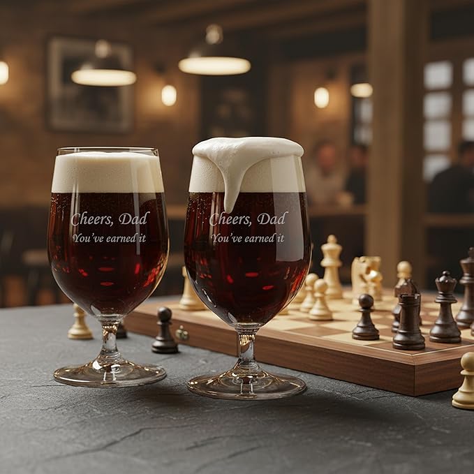 Riedel Personalized Bar Beer Glasses, Set of 2 Custom Engraved 17oz Crystal Beer Glasses with Stems for Craft Beer, IPA, Pilsner, Lager, Gifts for Beer Lovers