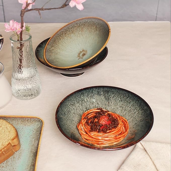 Ceramic Japanese Ramen Noodle Soup Bowl Set of 2, For Ramen, Pho, Soup, Salad, pasta, Asian Dishes,Udon noodles,Chinese Large Ramen Bowl - Microwave dishwasher oven safe, Brown 8.2 Inch